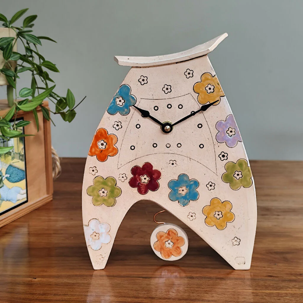 Large Mantel Clock in bright coloured blooms. - Image 3