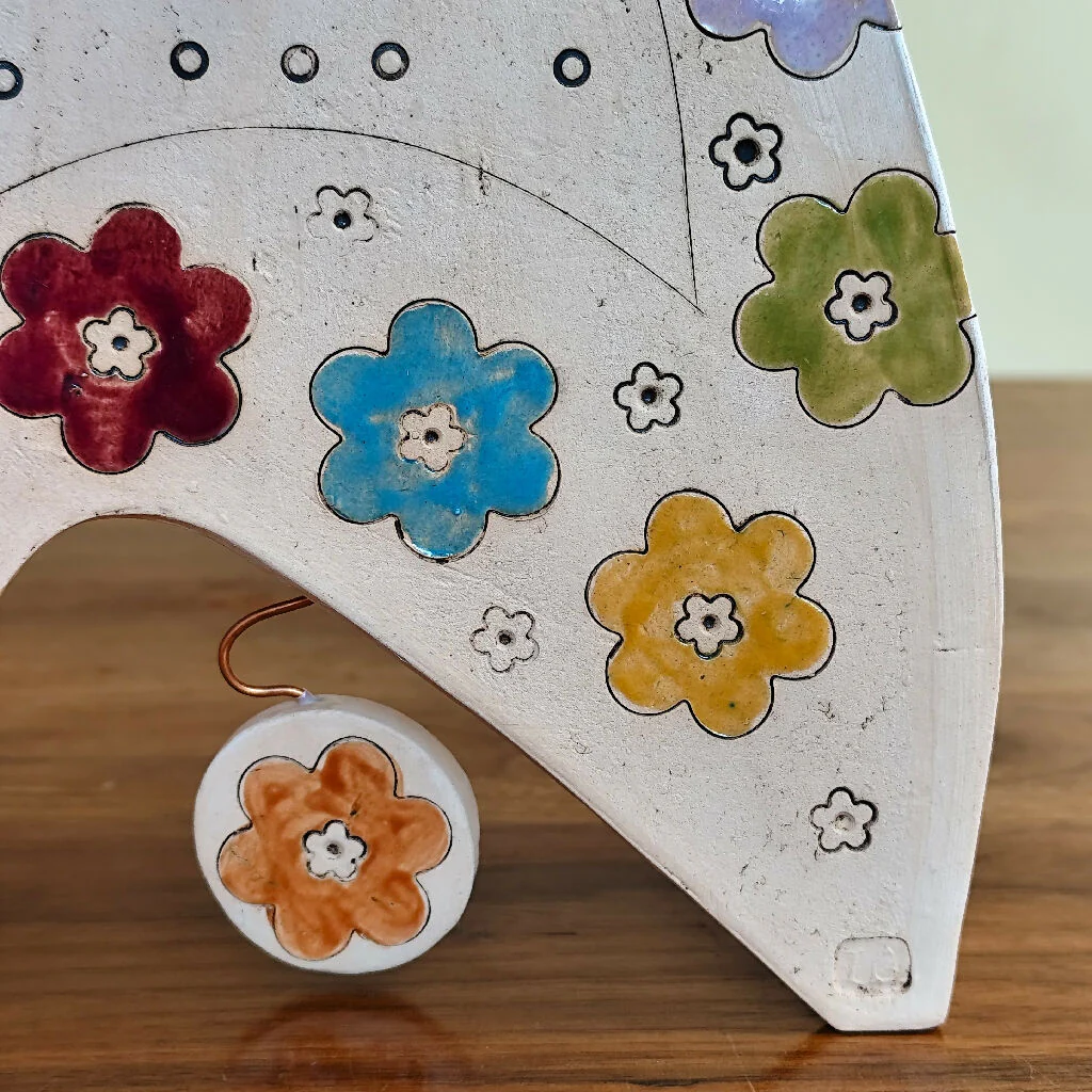 Large Mantel Clock in bright coloured blooms. - Image 4
