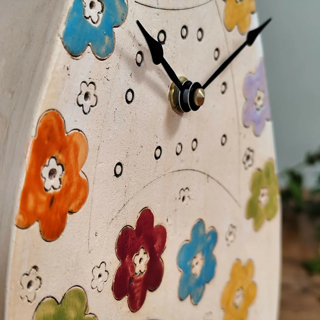 Large Mantel Clock in bright coloured blooms. - Image 5
