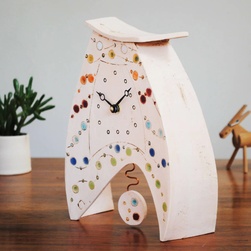 Large Mantel Clock with Pendulum and Rainbow Dots Design - Image 4