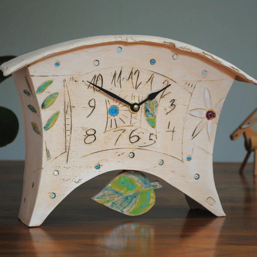 Large Mantel Pendulum Clock with Flower and Leaves Design - Image 3