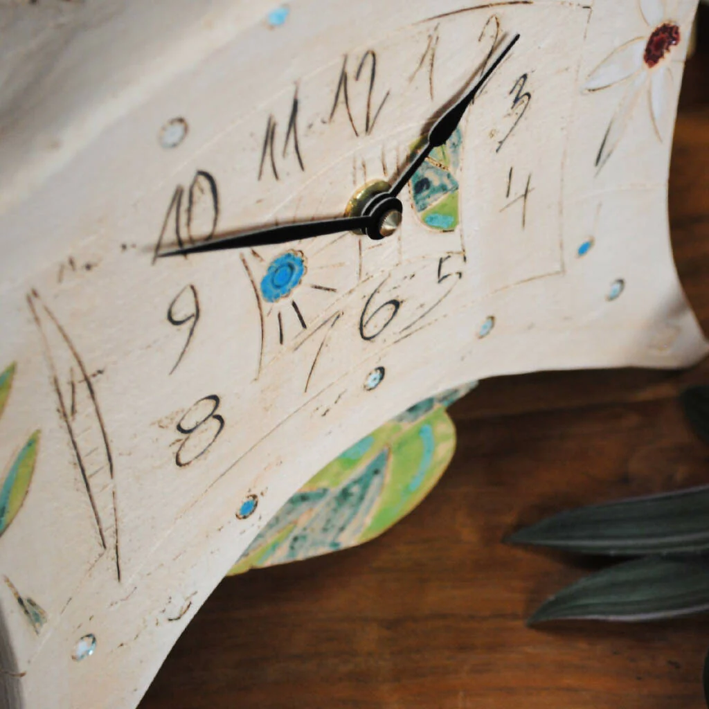 Large Mantel Pendulum Clock with Flower and Leaves Design - Image 4