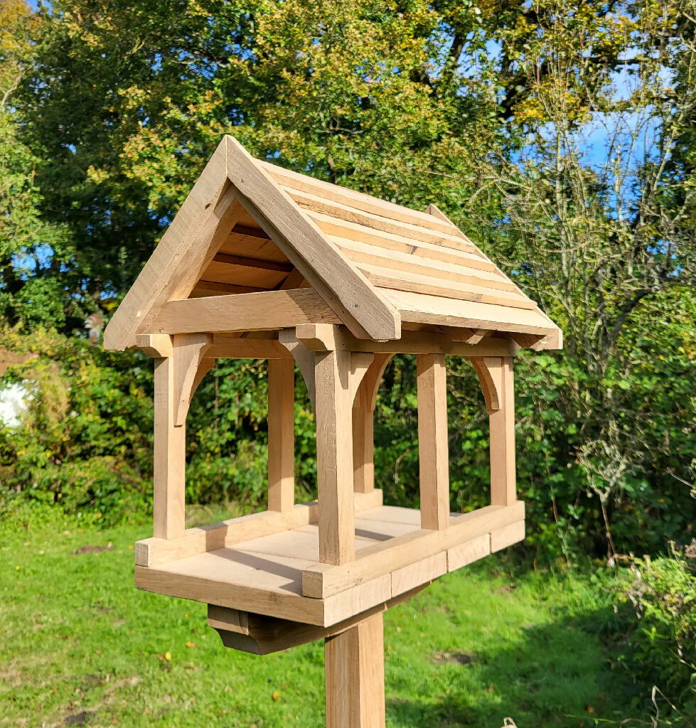 Large Oak Bird Table with Oak Roof
