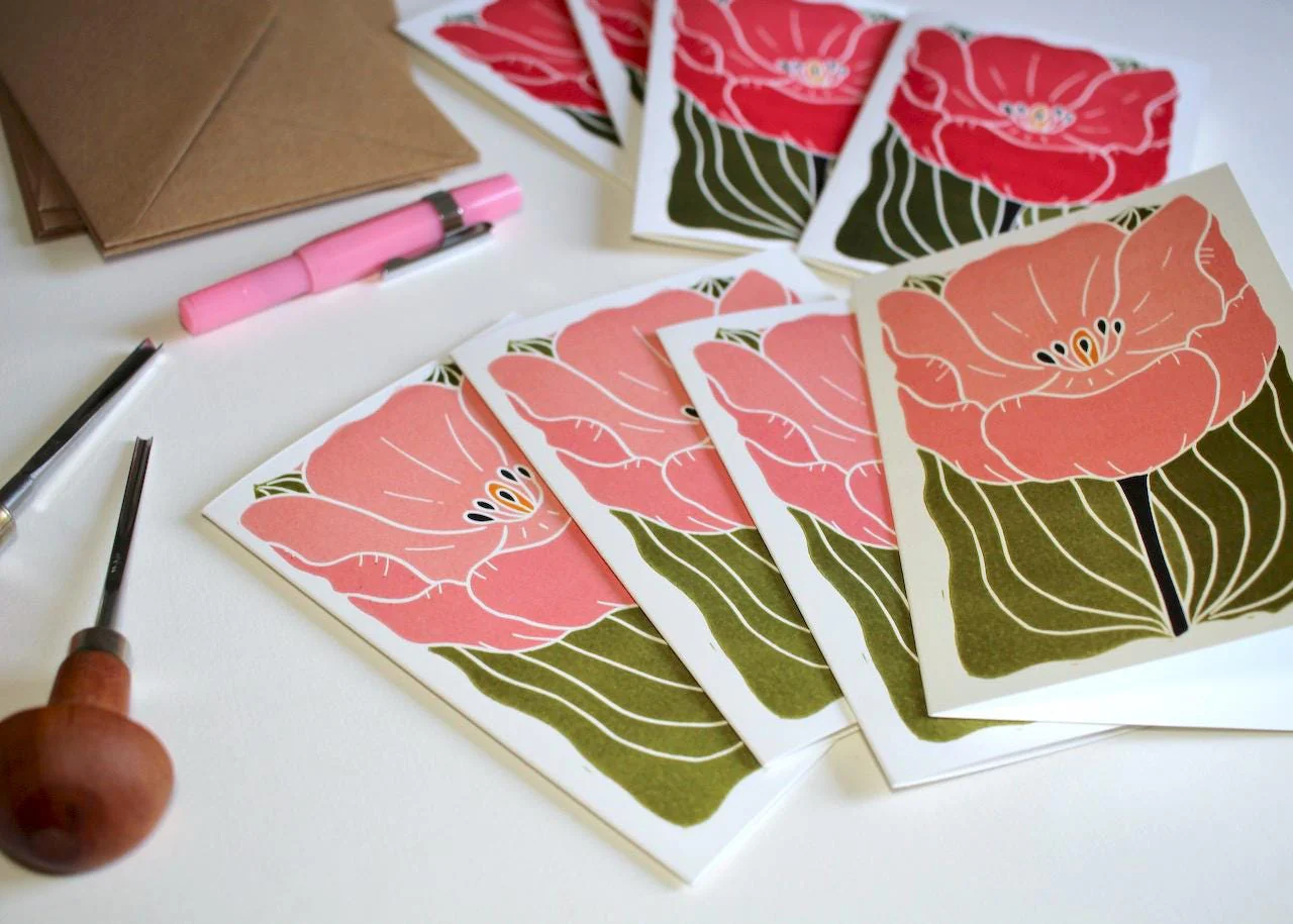 Large Romantic Pink Tulip Flower Cards | Set of 8 Notecards & Envelopes - Image 4