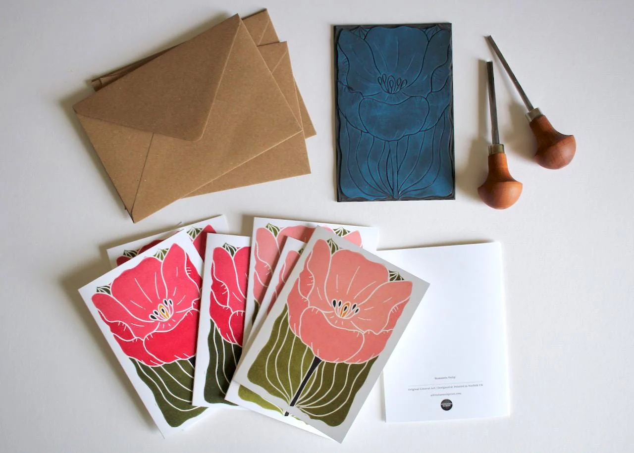 Large Romantic Pink Tulip Flower Cards | Set of 8 Notecards & Envelopes - Image 5
