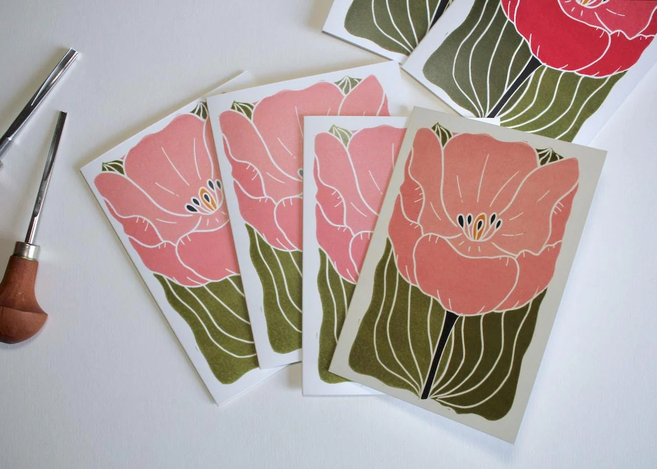 Large Romantic Pink Tulip Flower Cards | Set of 8 Notecards & Envelopes - Image 7