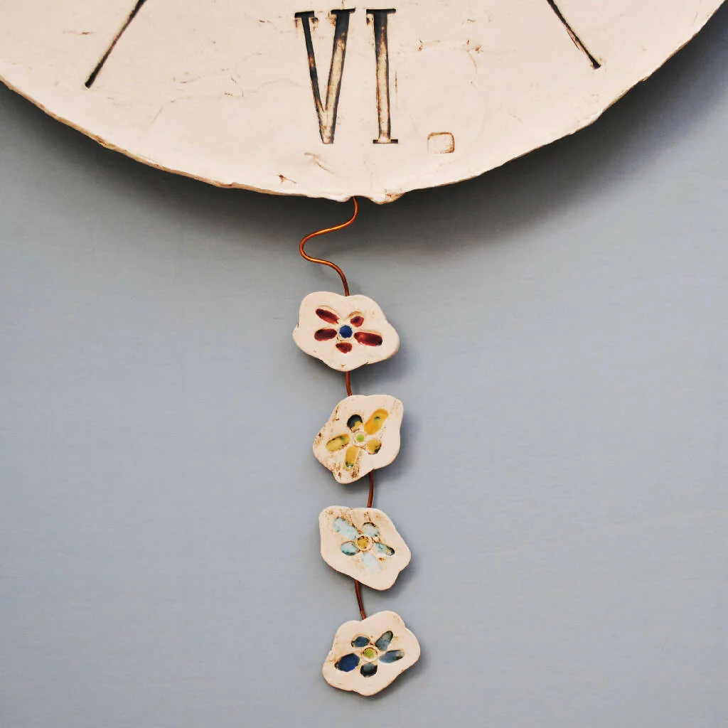 Large Round Cream Wall Clock with Floral Pattern - Image 3