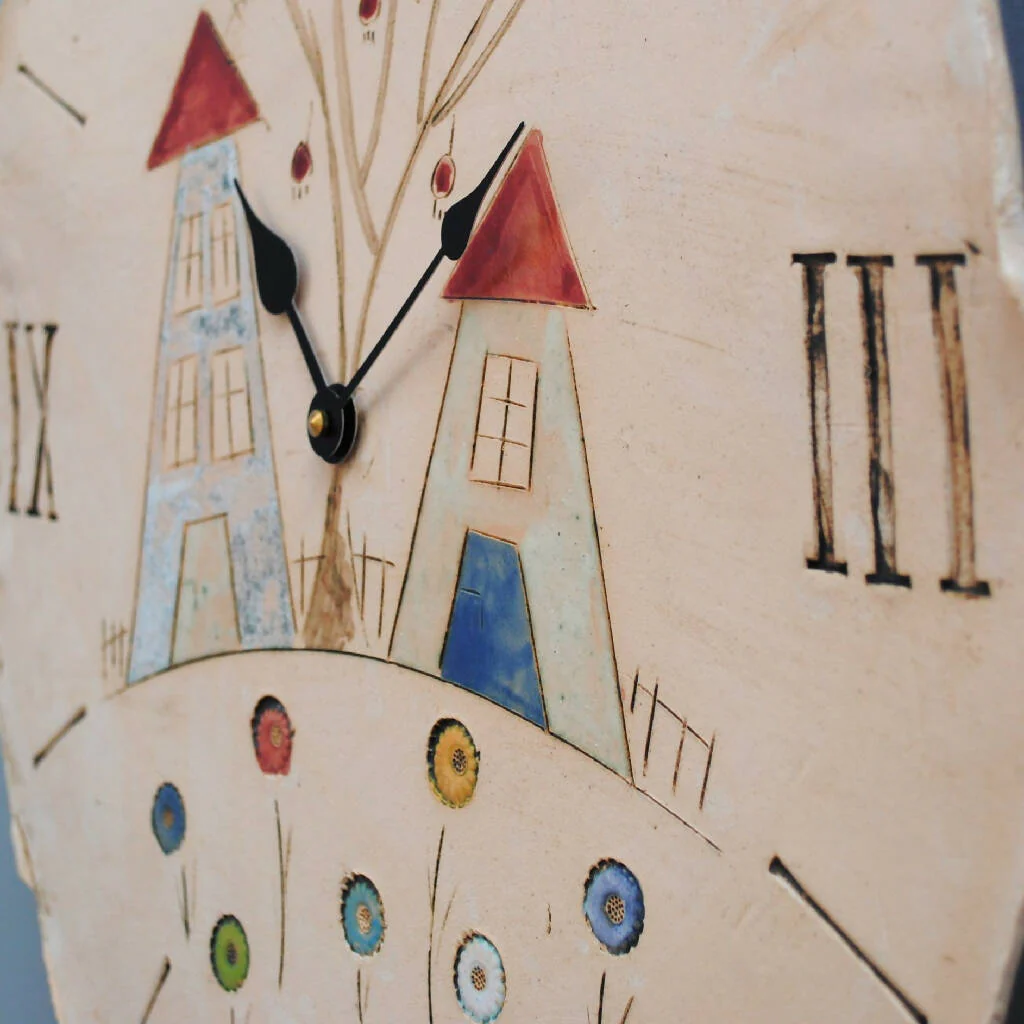 Large Round Wall Clock with Pendulum and House Design - Image 3