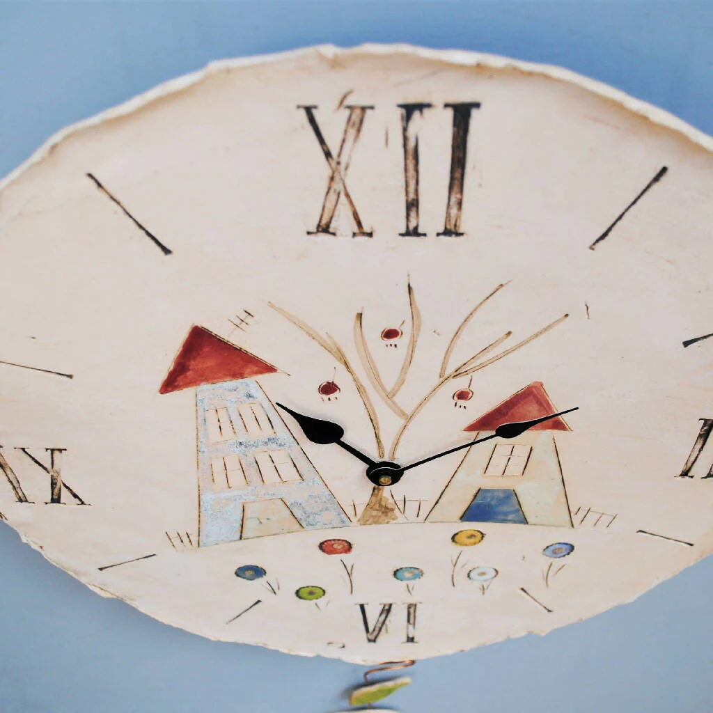 Large Round Wall Clock with Pendulum and House Design - Image 4