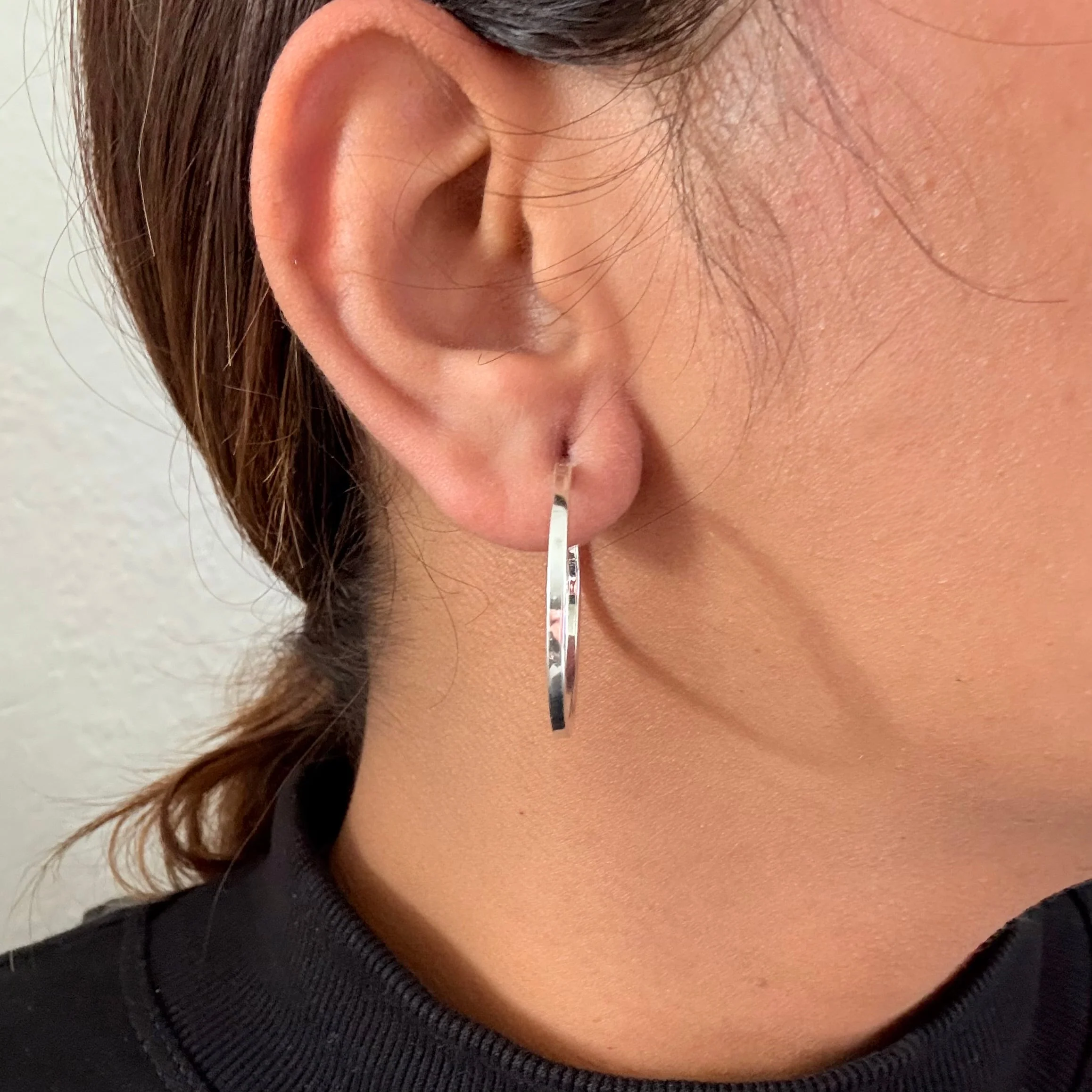 Large Sterling Silver Hoops with a Square Edge