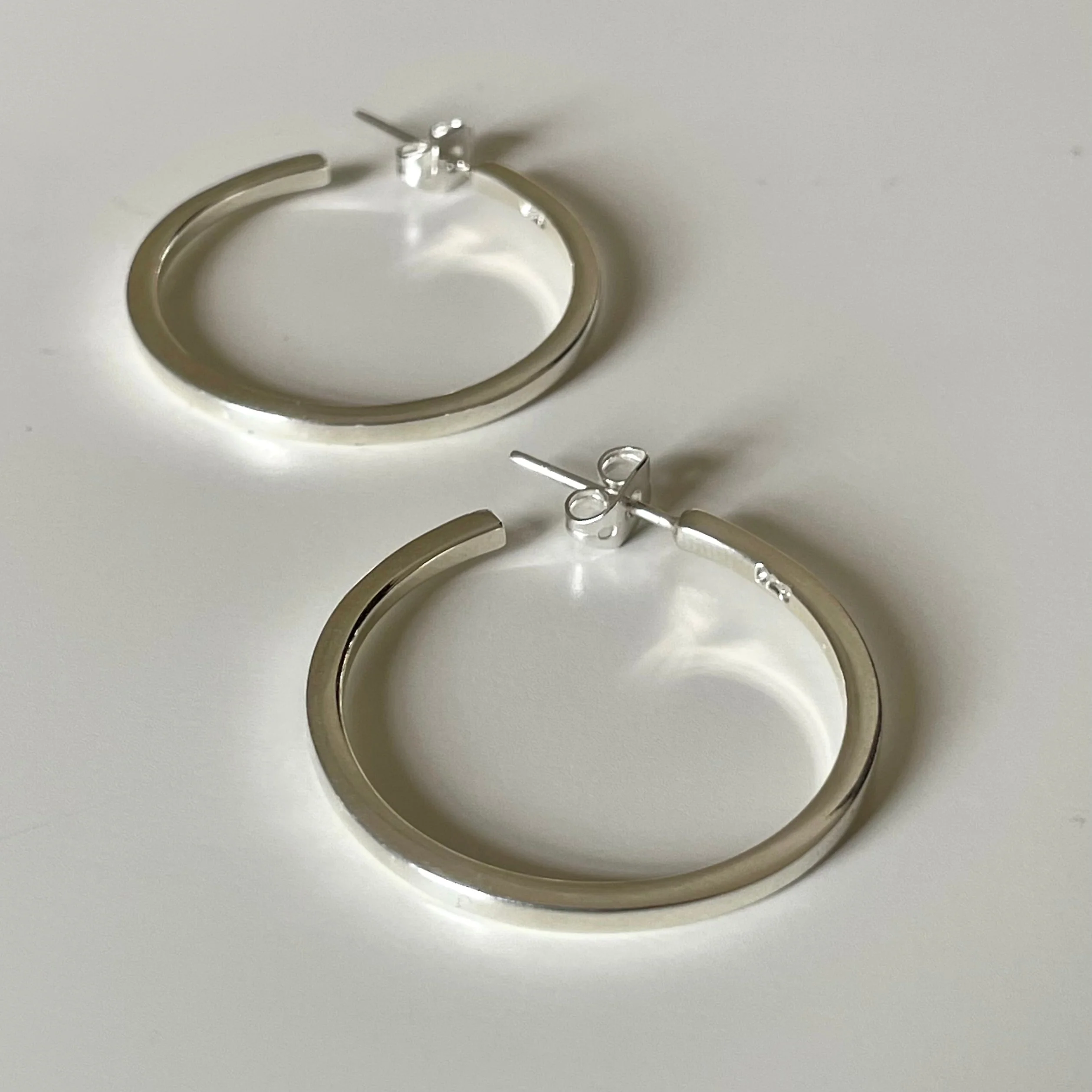 Large Sterling Silver Hoops with a Square Edge - Image 3