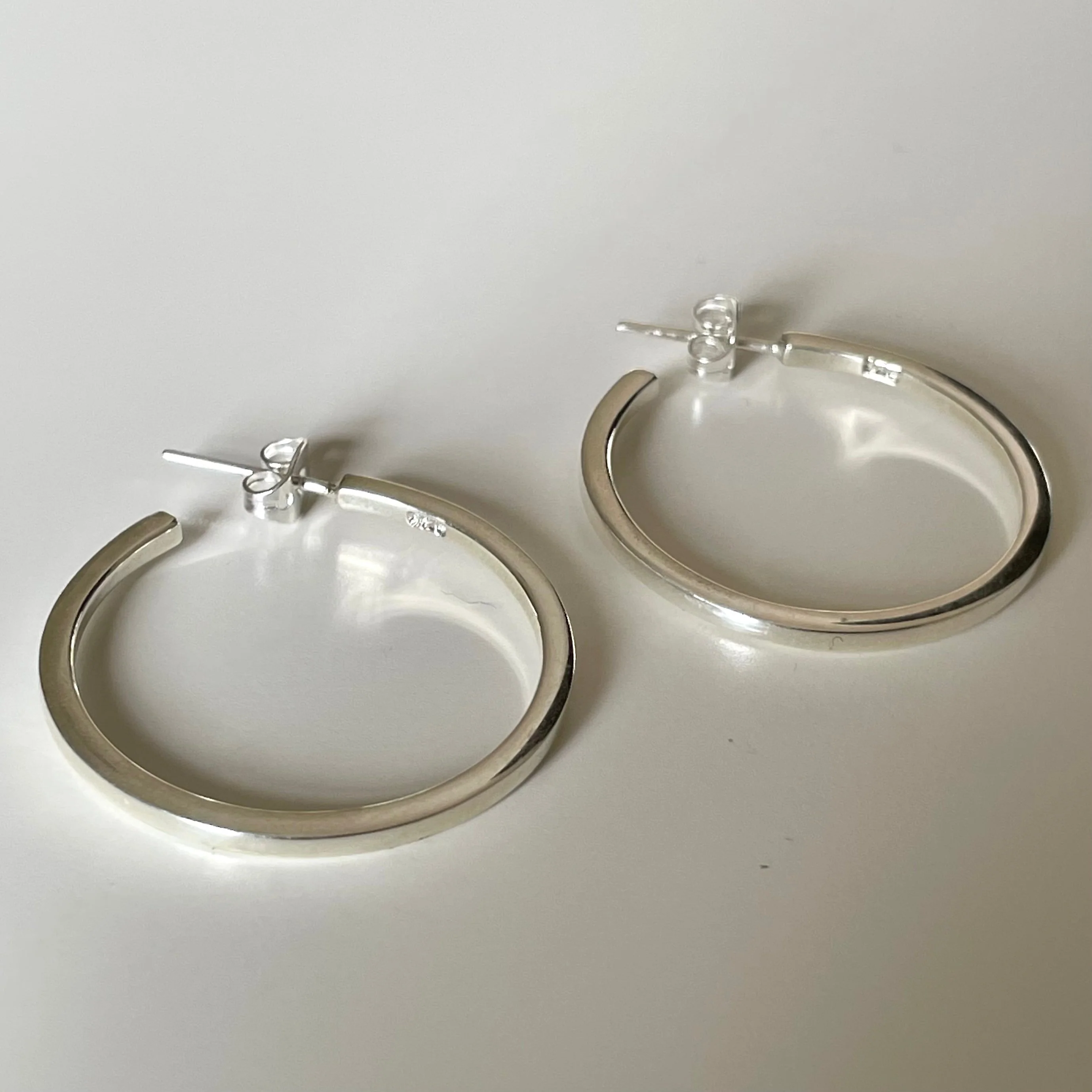 Large Sterling Silver Hoops with a Square Edge - Image 4