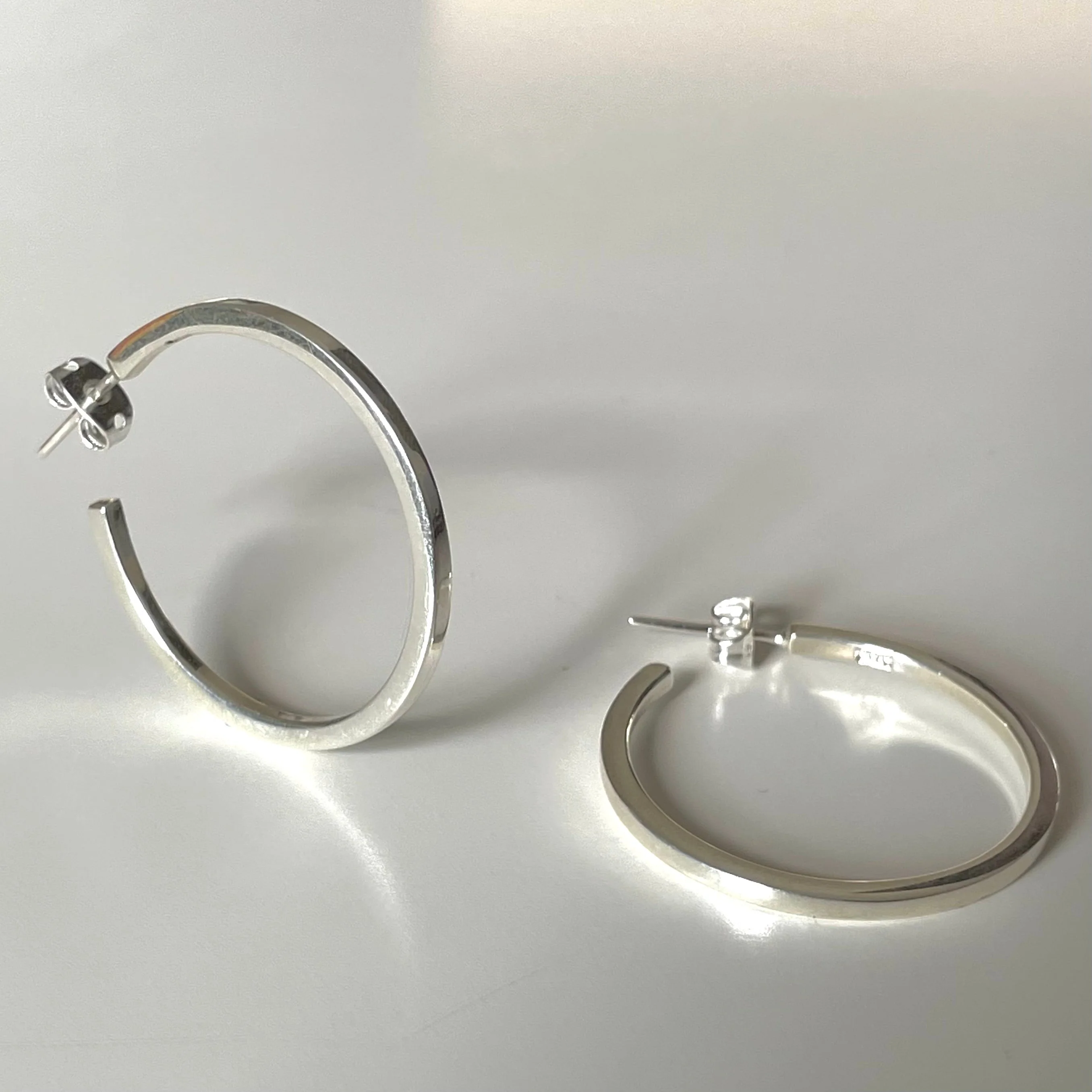 Large Sterling Silver Hoops with a Square Edge - Image 5