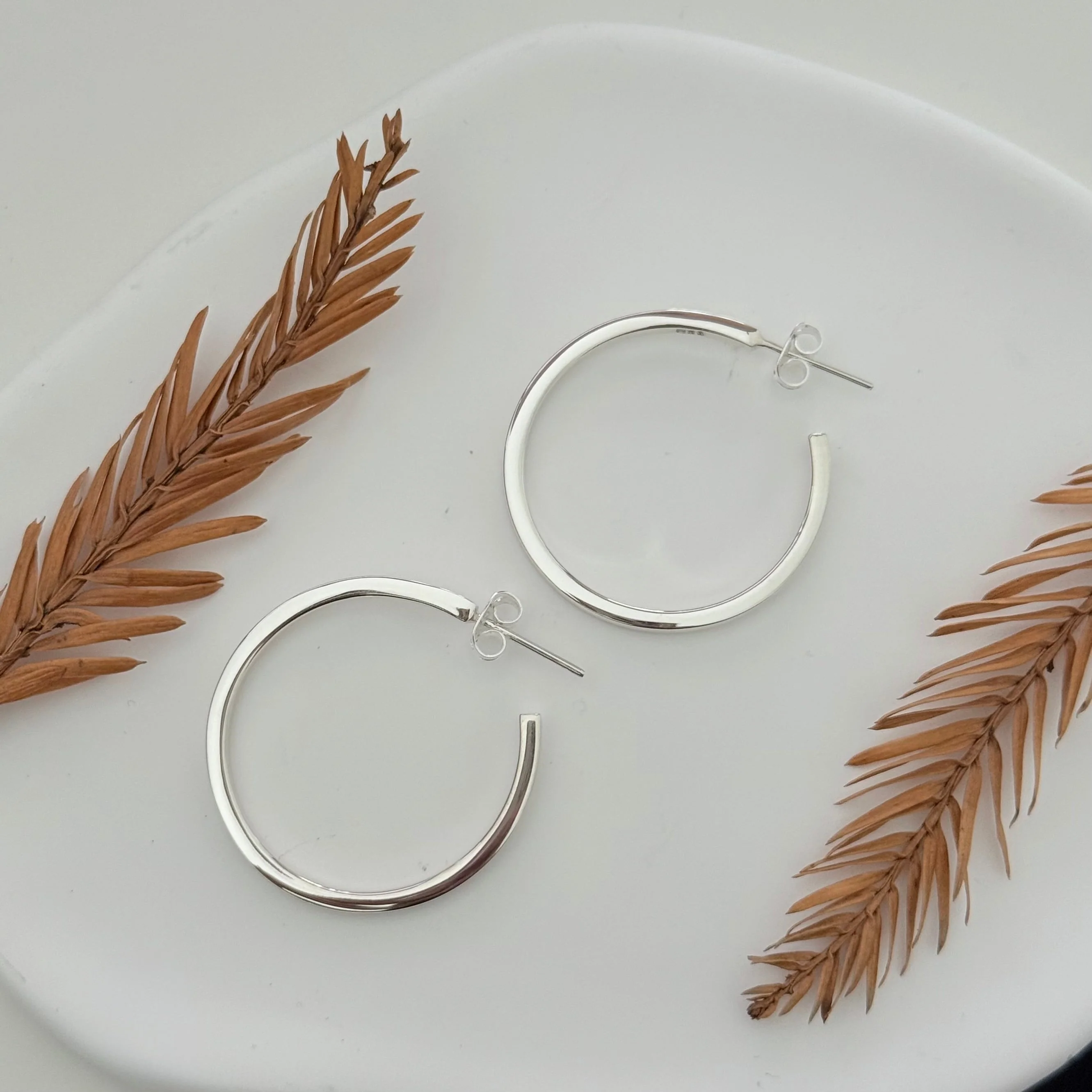 Large Sterling Silver Hoops with a Square Edge - Image 6