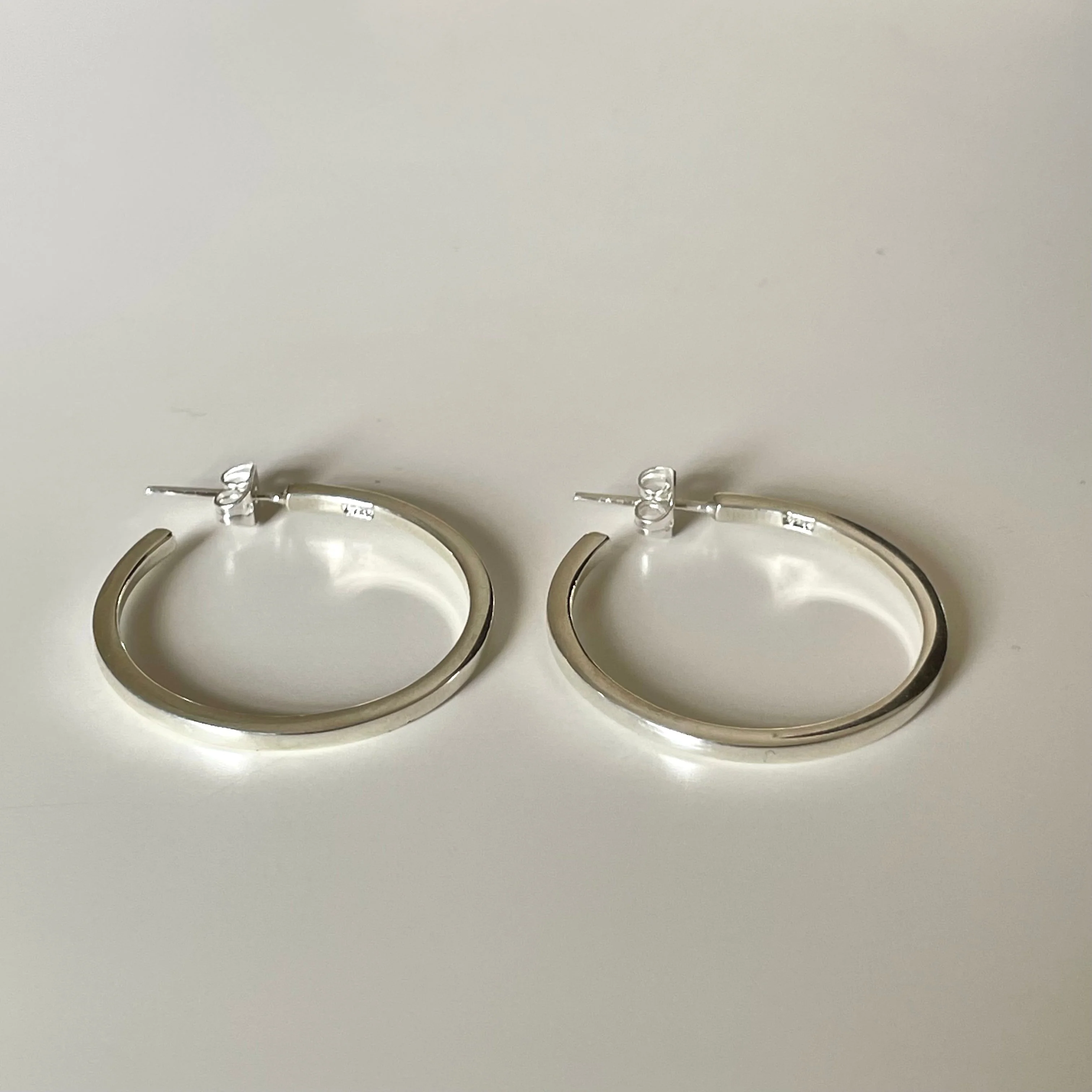 Large Sterling Silver Hoops with a Square Edge - Image 7