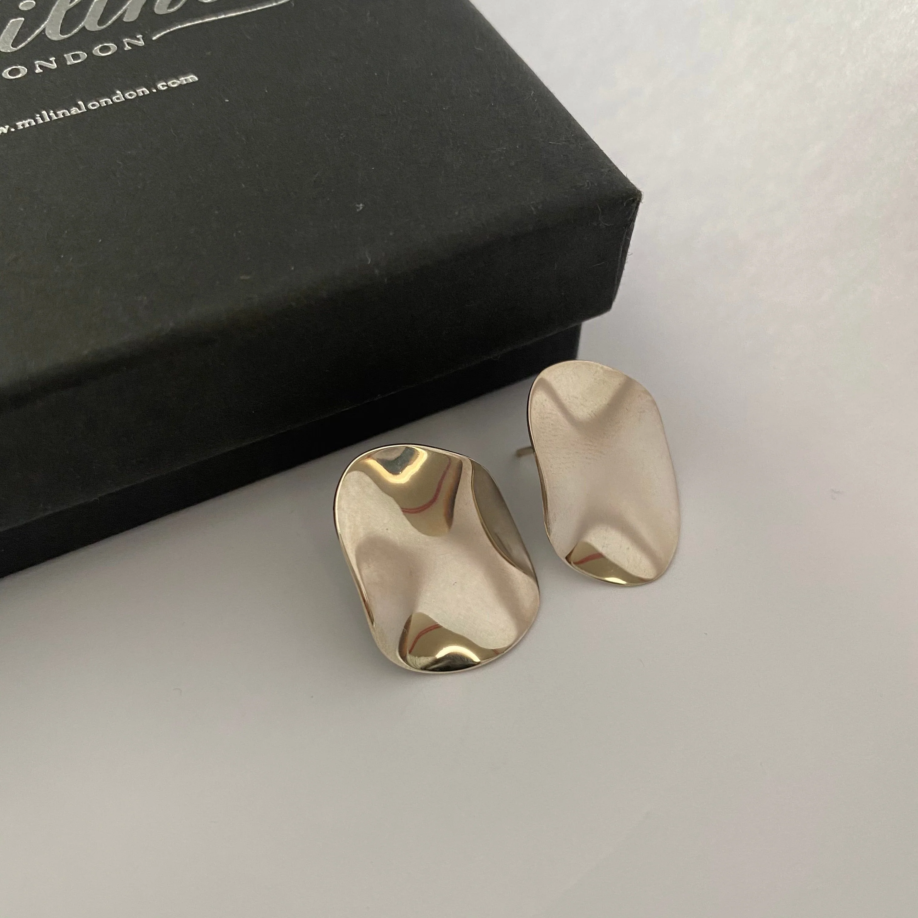 Large Sterling Silver Studs, Organic and Concave in Shape - Image 3