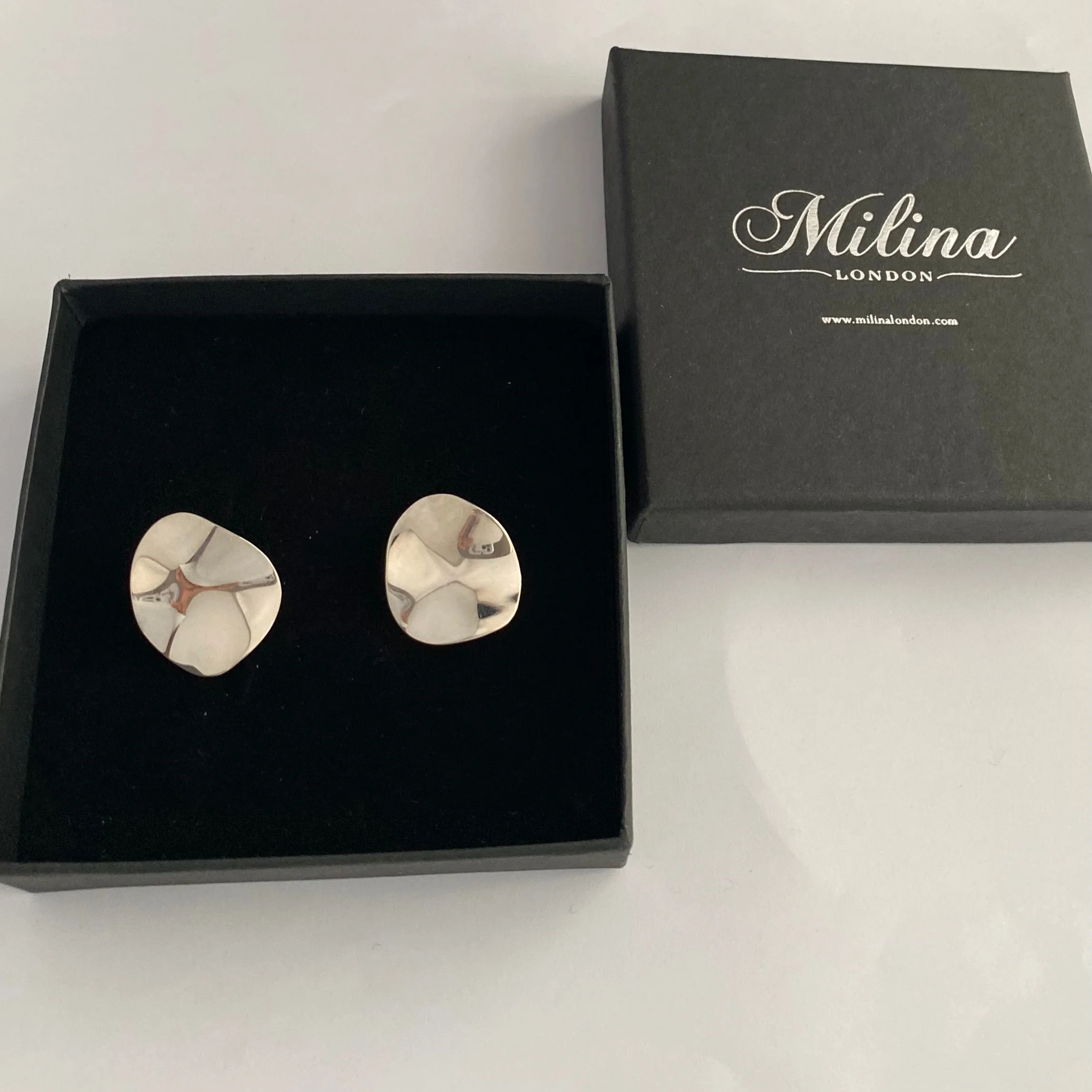 Large Sterling Silver Studs, Organic and Concave in Shape - Image 5