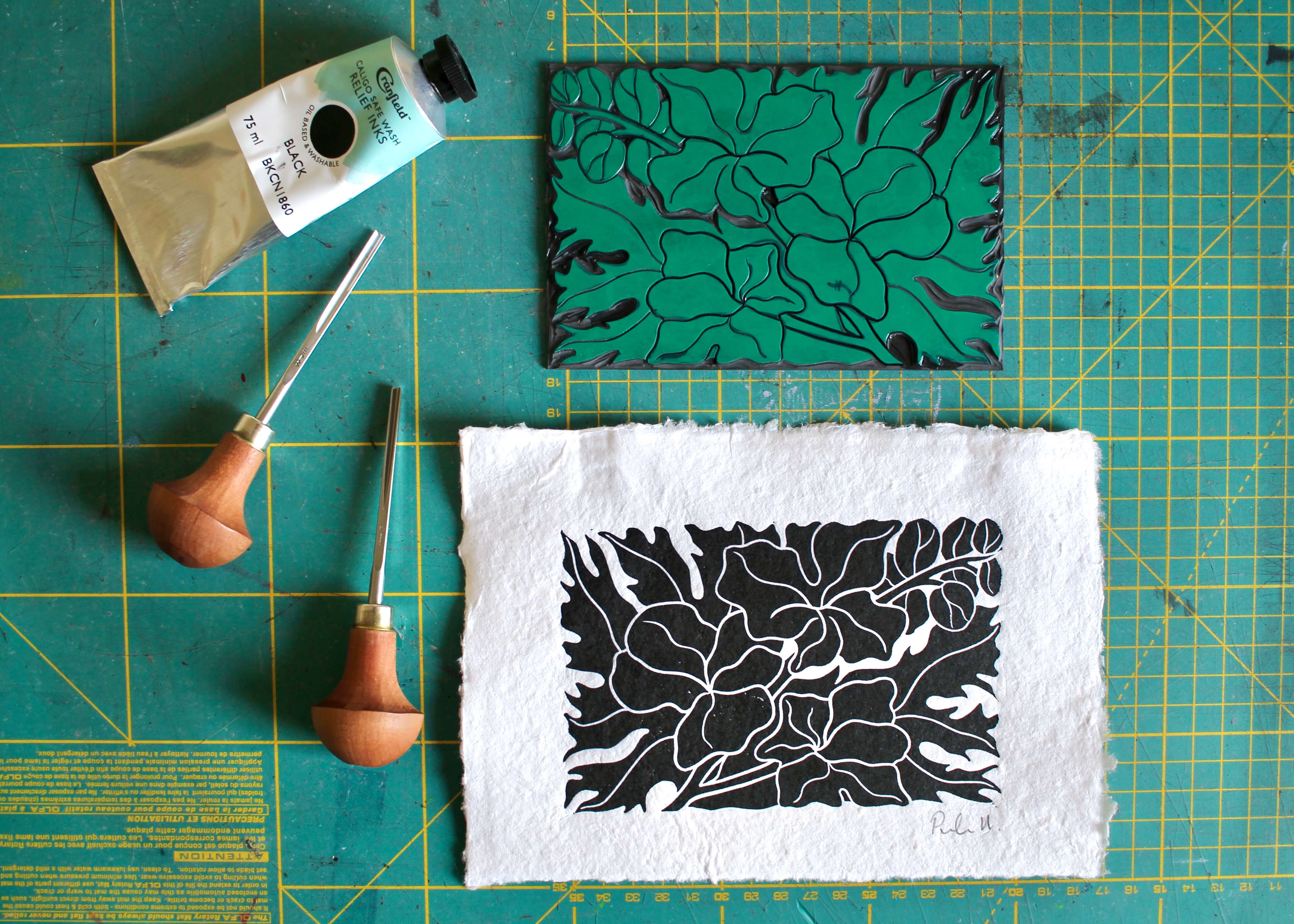 Larkspur Flower Linocut | Handprinted A5 Art Print on Cotton Rag Paper - Image 2