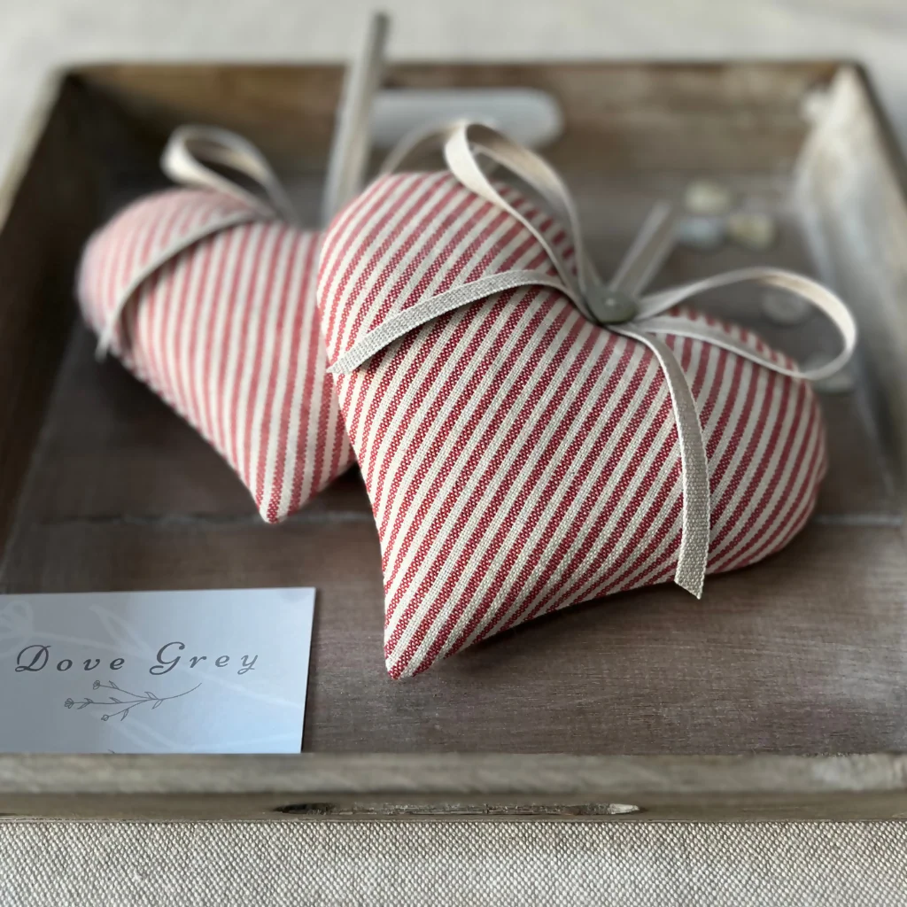 Lavender Heart in Red Piping Stripe Cotton by Susie Watson Designs - Image 2