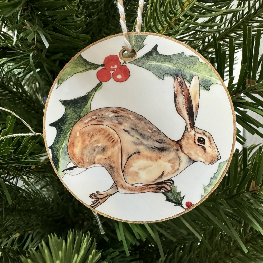 Leaping Hare Wooden Hanging Christmas Decoration