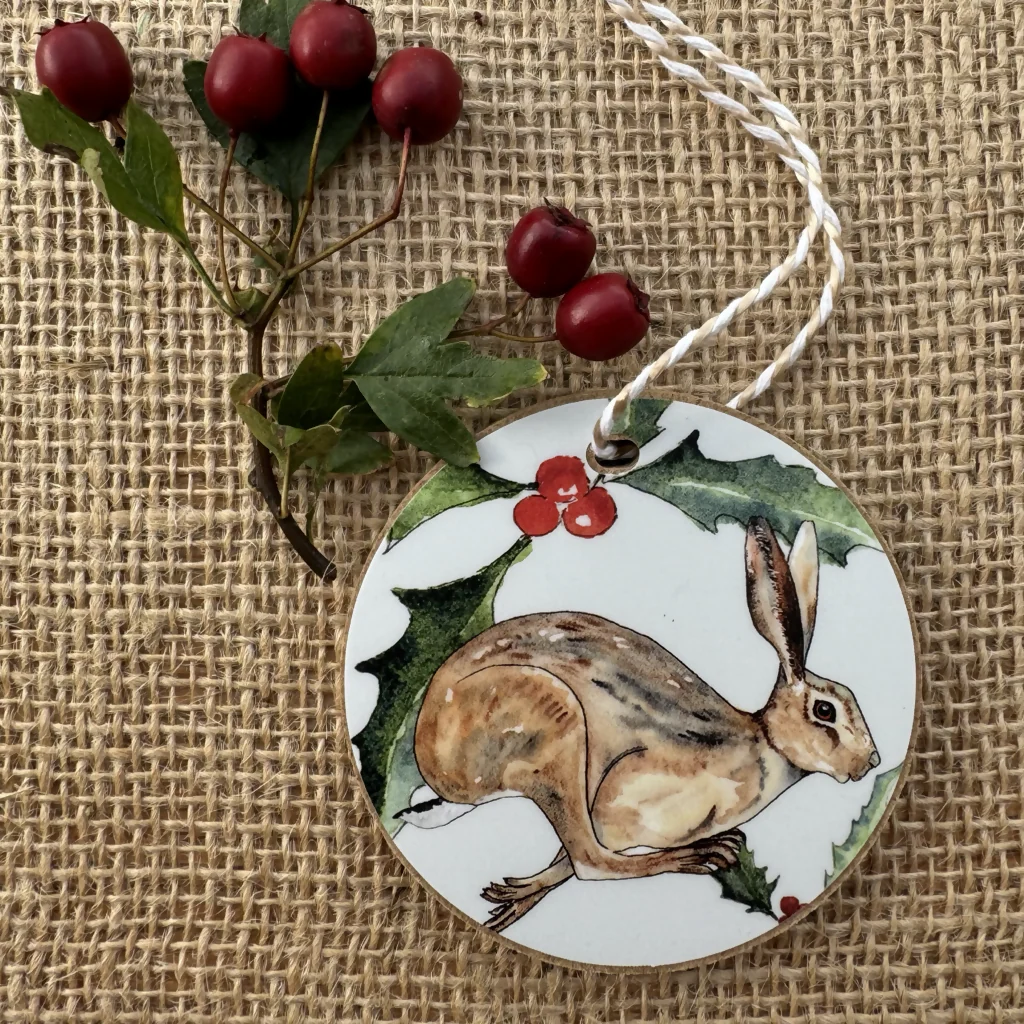 Leaping Hare Wooden Hanging Christmas Decoration - Image 2