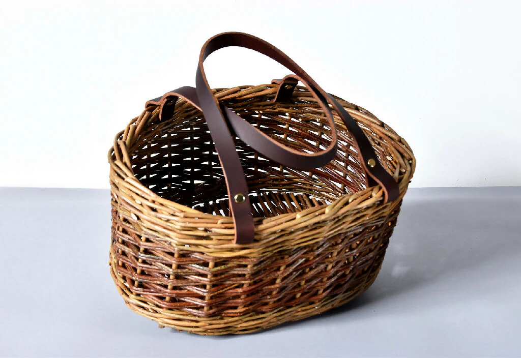Leather Handled Shopping Basket in Mixed Willow - Image 2
