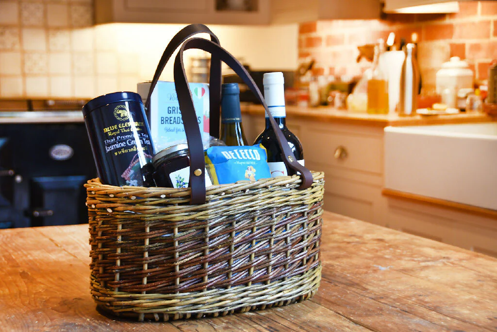Leather Handled Shopping Basket in Mixed Willow - Image 3