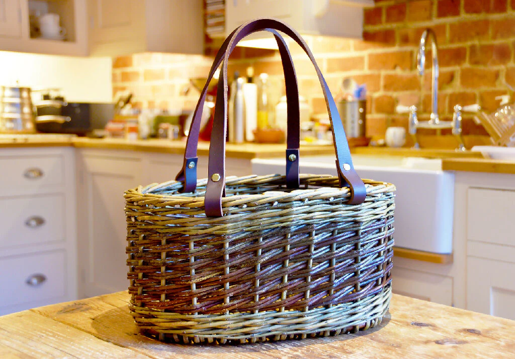 Leather Handled Shopping Basket in Mixed Willow - Image 4