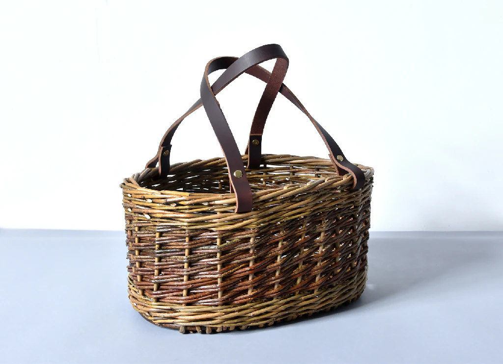 Leather Handled Shopping Basket in Mixed Willow - Image 5