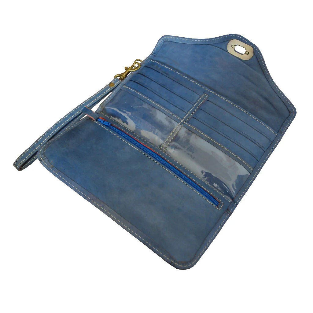 Leather Tri-Fold Purse Blue - Image 3