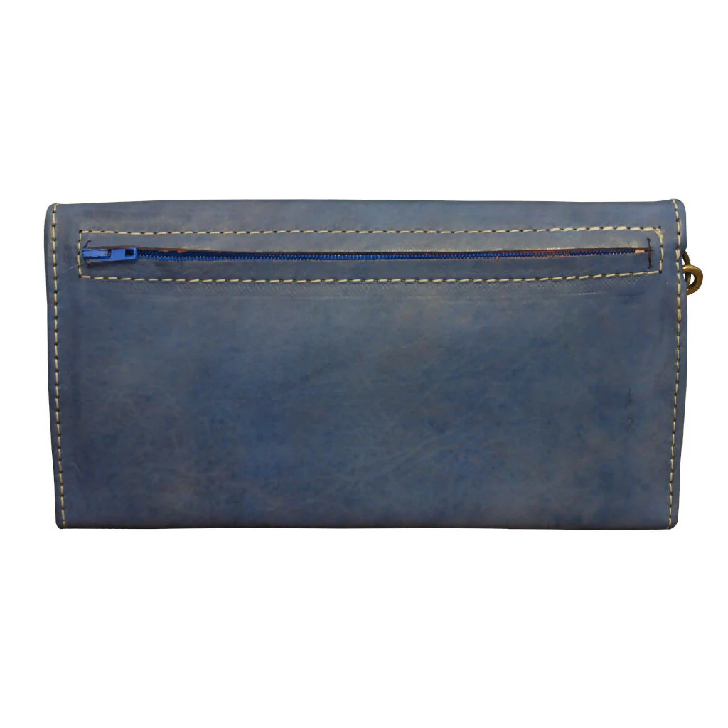 Leather Tri-Fold Purse Blue - Image 4