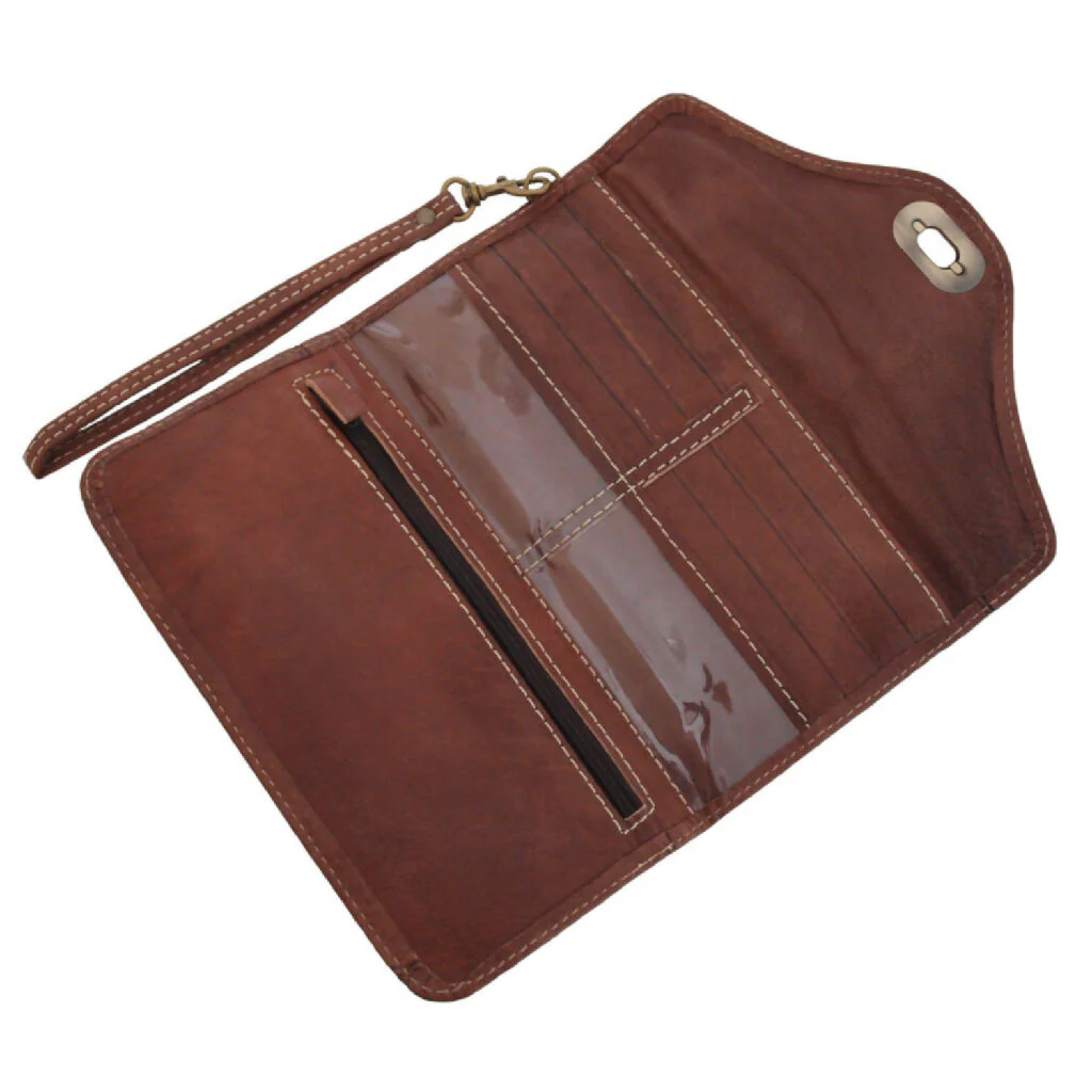 Leather Tri-Fold Purse Dark Brown - Image 3