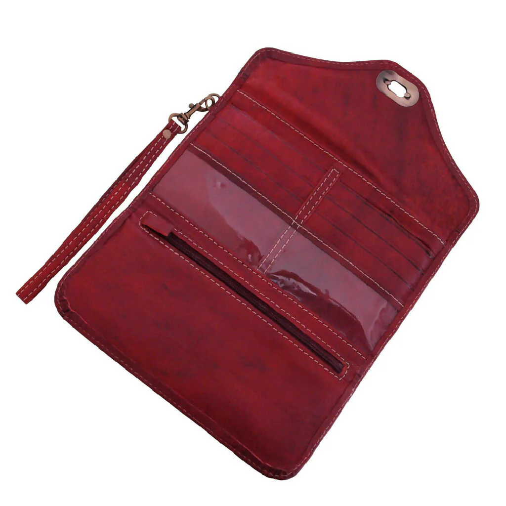Leather Tri-Fold Purse Dark Red - Image 4