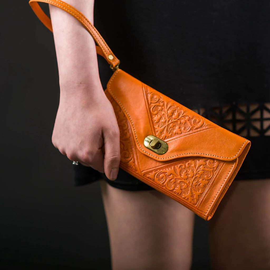 Leather Tri-Fold Purse Orange