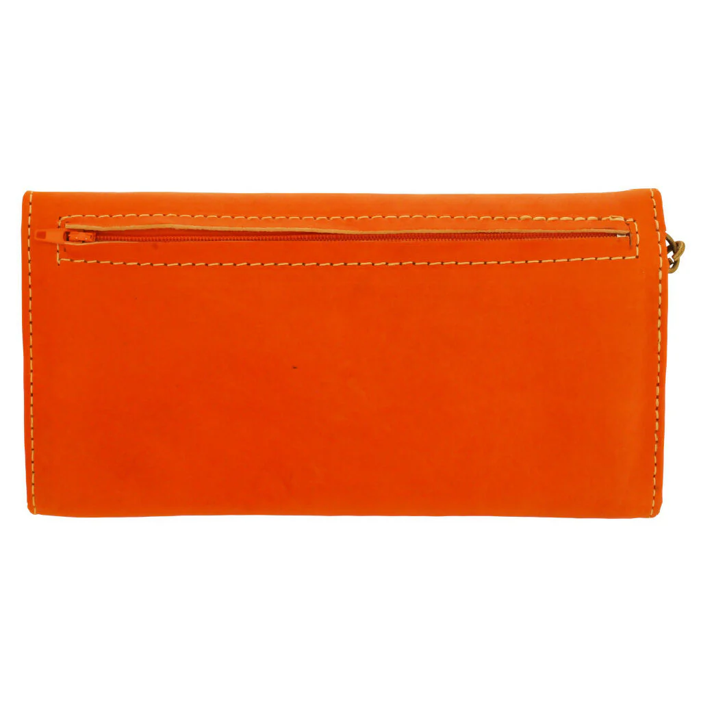 Leather Tri-Fold Purse Orange - Image 3