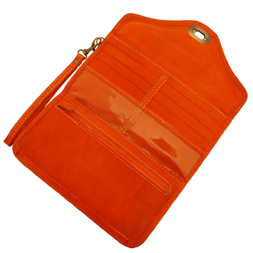 Leather Tri-Fold Purse Orange - Image 4
