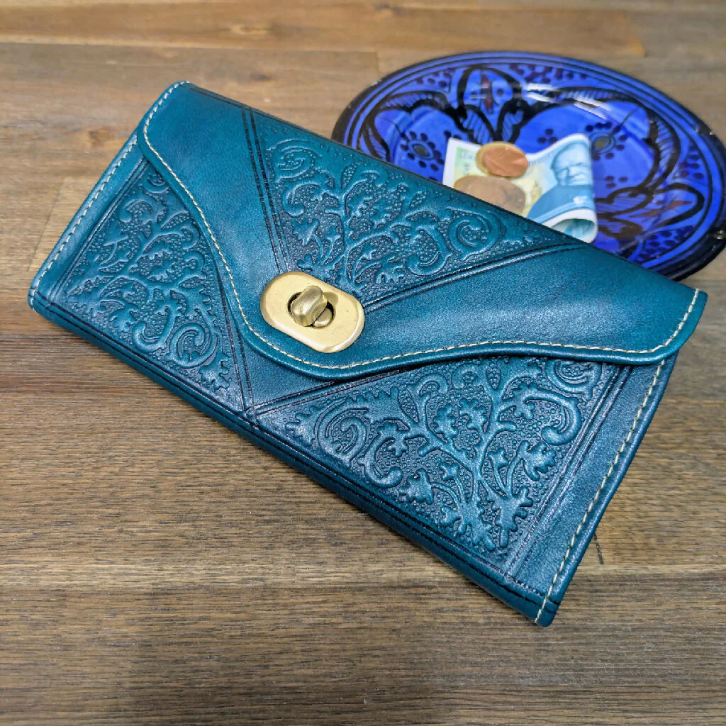 Leather Tri-Fold Purse Teal