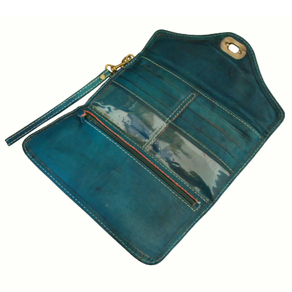 Leather Tri-Fold Purse Teal - Image 4