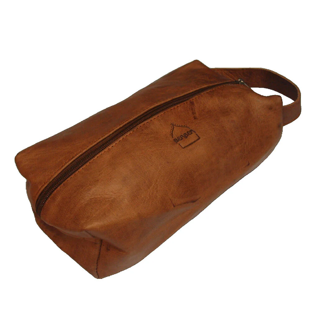 Leather Wash Bag in Tan - Image 3