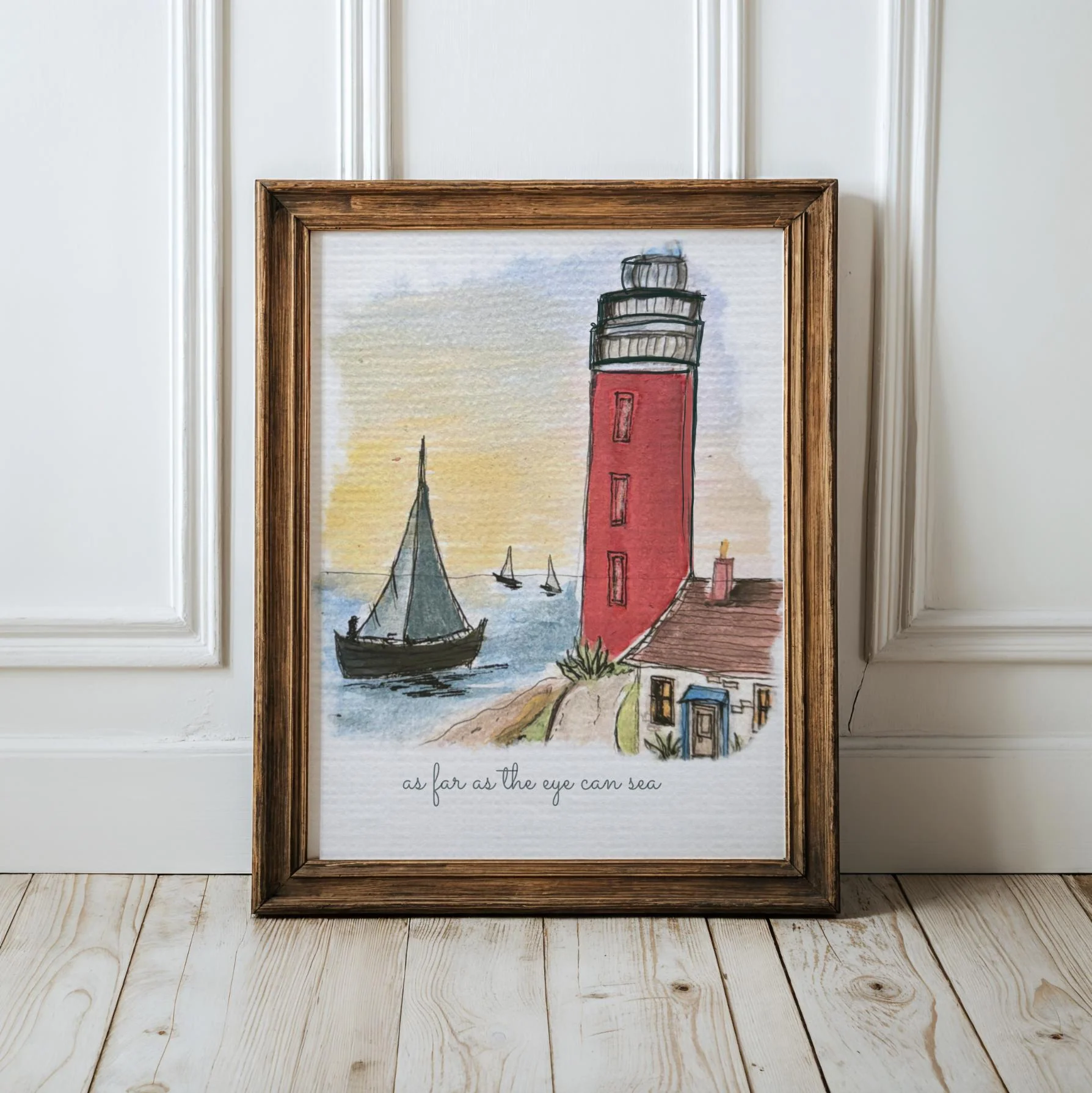 Lighthouse Wall Art Coastal Print Hamptons Nantucket Artwork Seascape Watercolor - Image 2