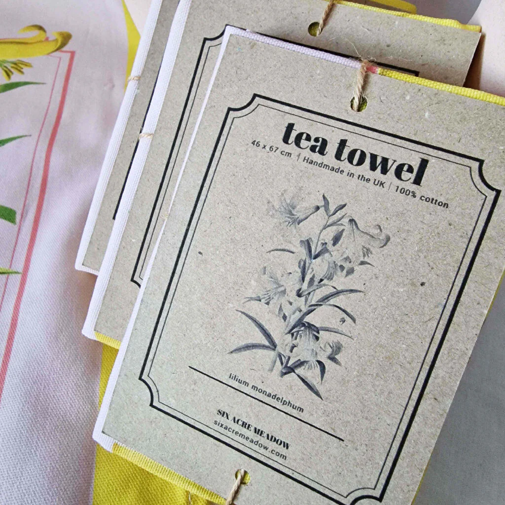 Lily Print Cotton Tea Towel in Pink and Yellow - Image 6