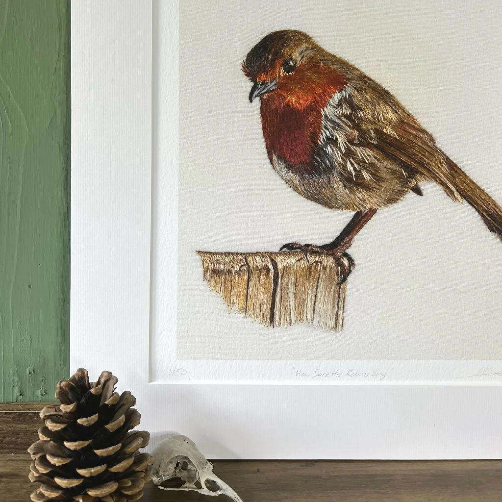 Limited Edition Fine Art Print ‘How Dare the Robins Sing’ Embroidery - Image 3
