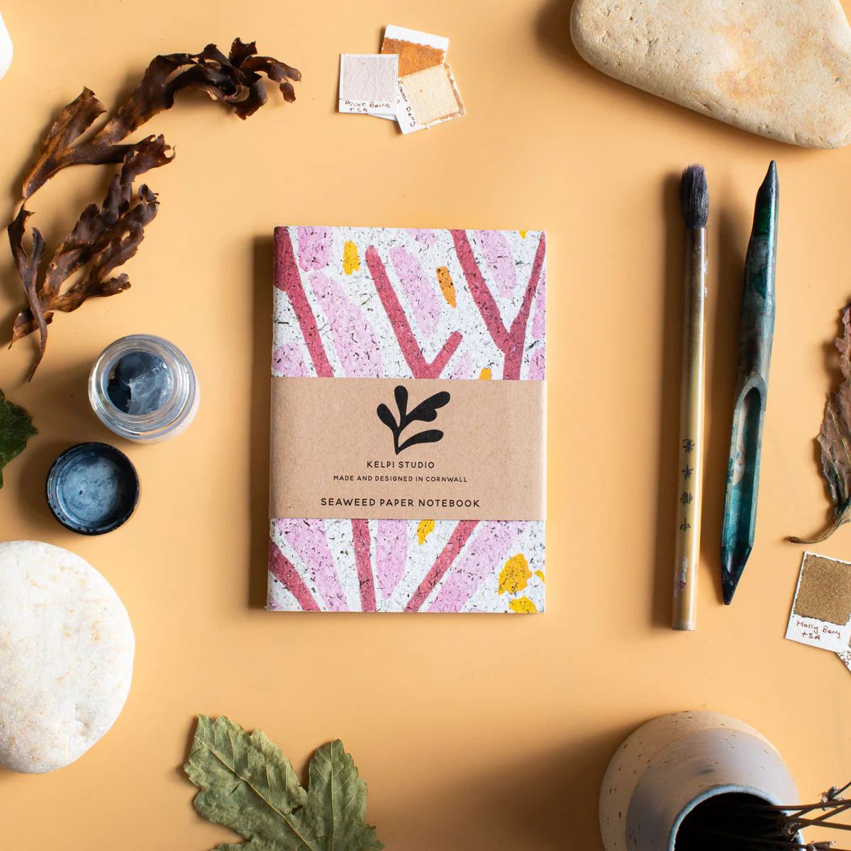 Lined Seaweed Paper A6 Notebook - Sea Sprigs Pink