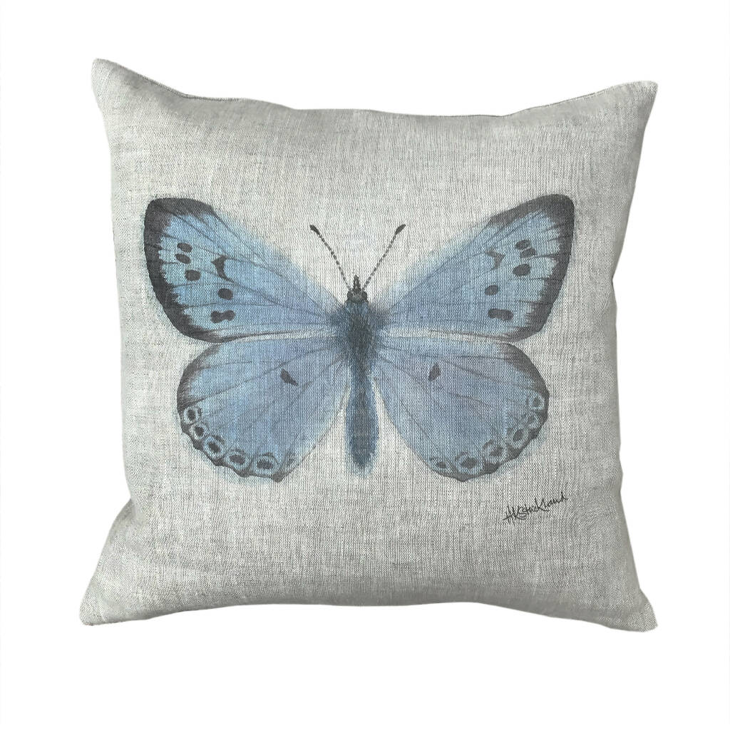 Linen Large Blue Butterfly Cushion - Image 2