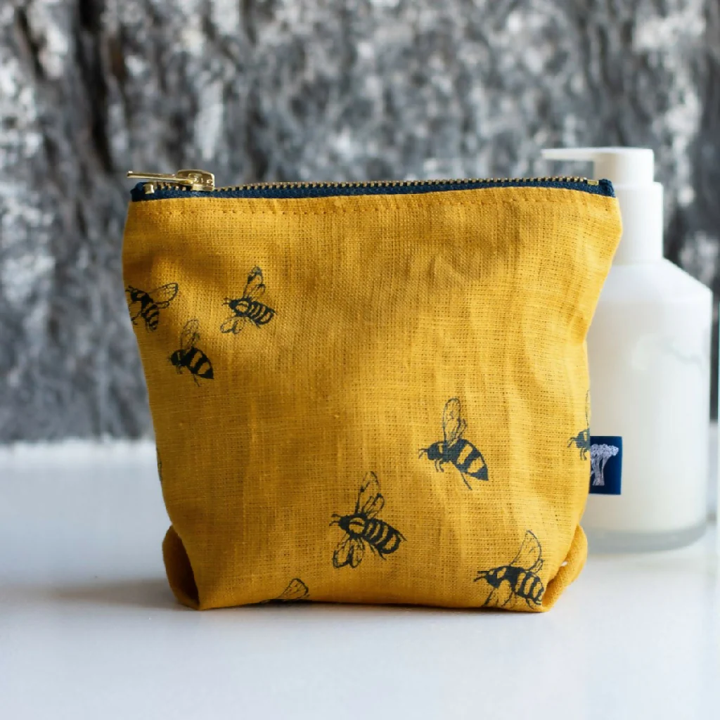 Linen Makeup Bag in Bee Design - Image 3