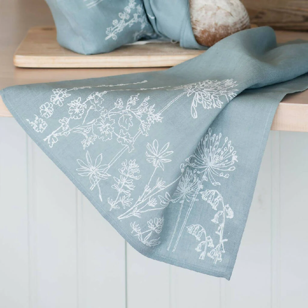 Linen Tea Towel With Garden Design - Image 4