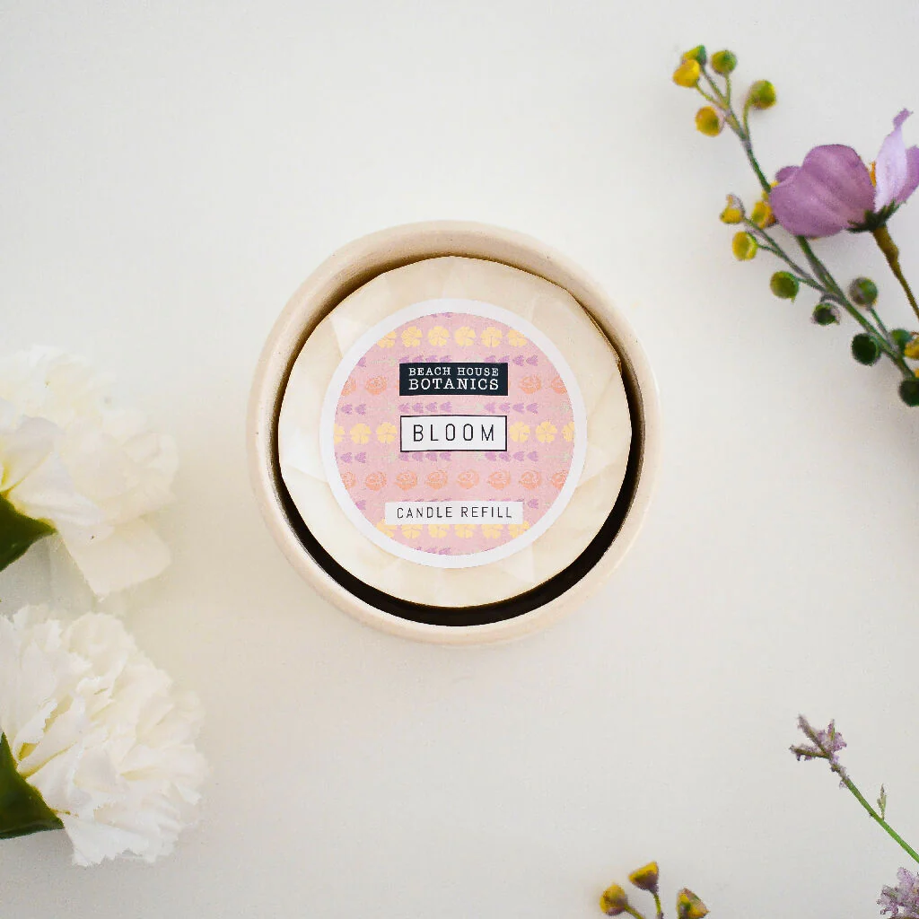 Lino print Botanical Candle Pot with Refill - Blush Pink - Image 4