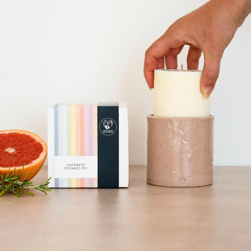 Lino print Botanical Candle Pot with Refill - Blush Pink - Image 5
