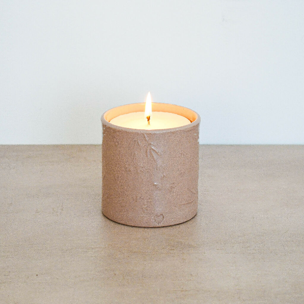 Lino print Botanical Candle Pot with Refill - Blush Pink - Image 6