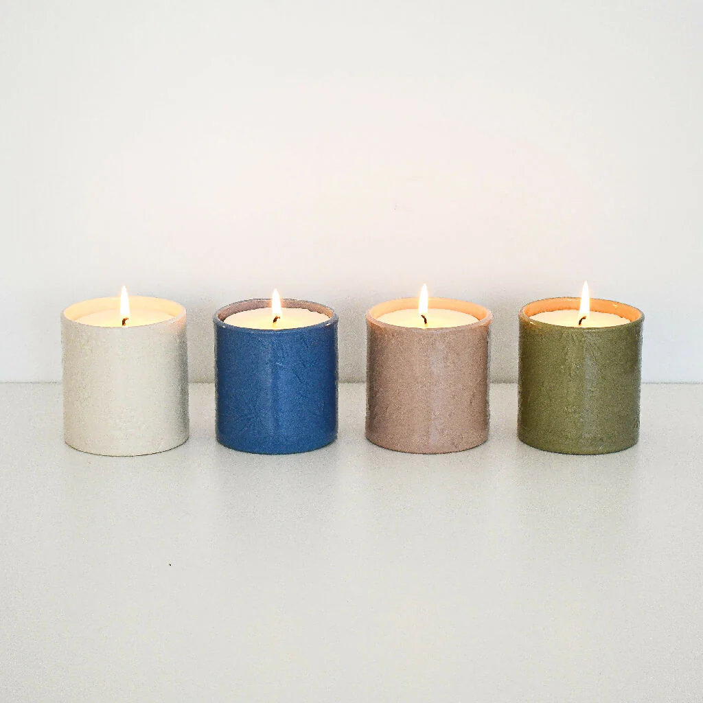 Lino print Botanical Candle Pot with Refill - Blush Pink - Image 7